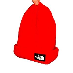 The North Face bright orange knit beanie cap hat insta inspired diff hat…